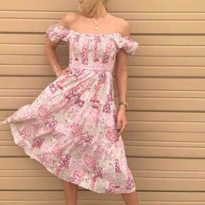 NEW Aureum Abigail Patchwork Tiered Midi Dress – Pink